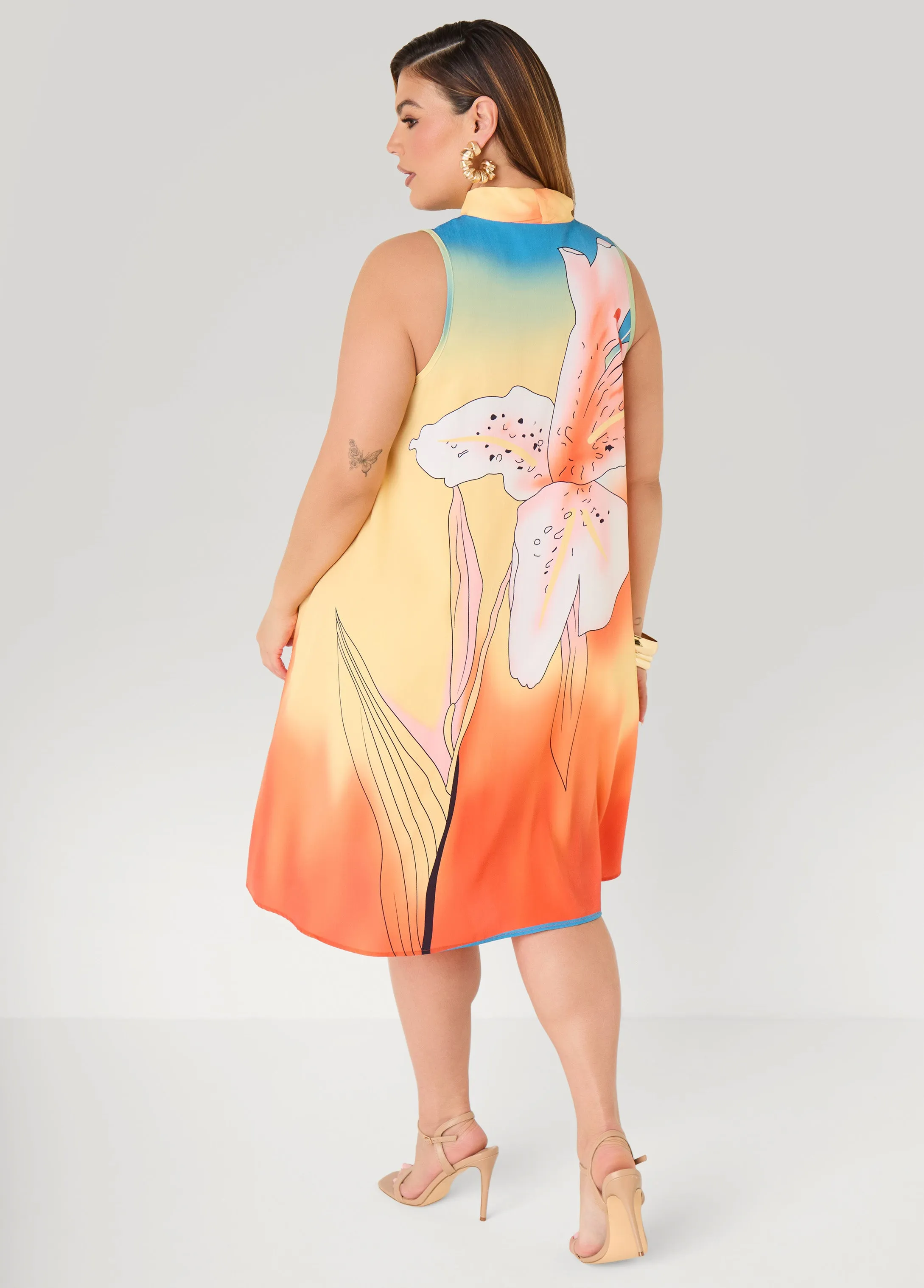 Tie Neck Floral Print Dress sold by Ashley Stewart product image thumbnail 2