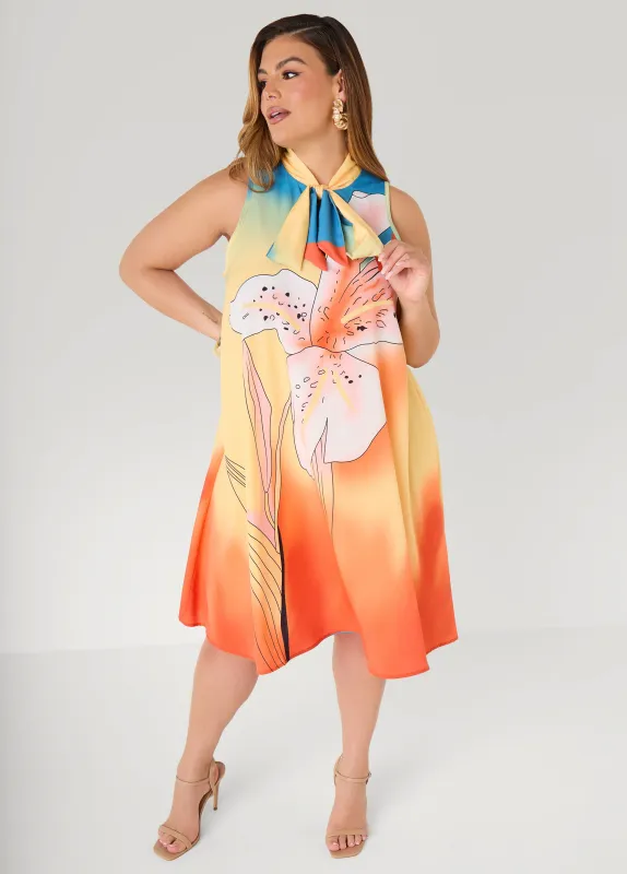 Tie Neck Floral Print Dress made by Ashley Stewart