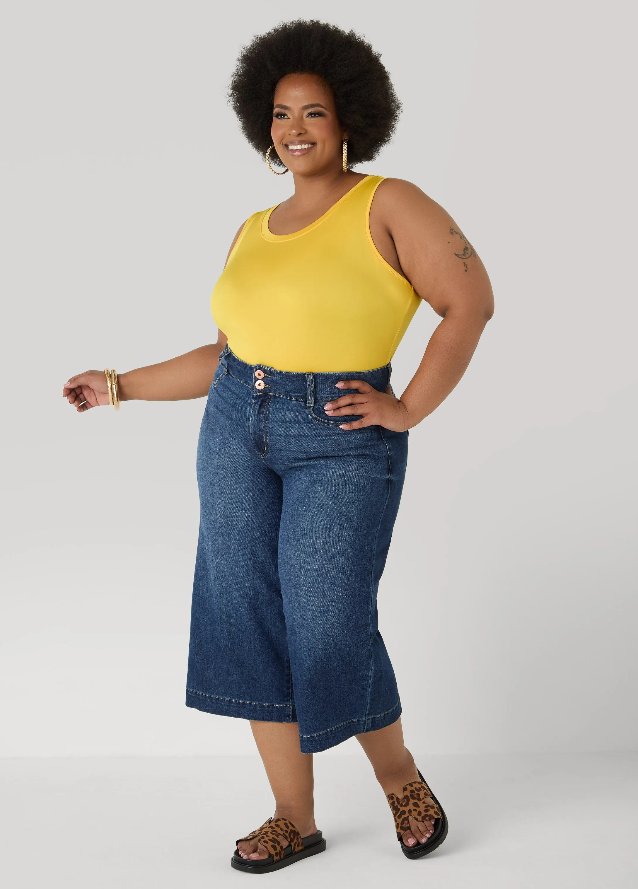 Wide Leg Denim Capris sold by Ashley Stewart product image thumbnail 5