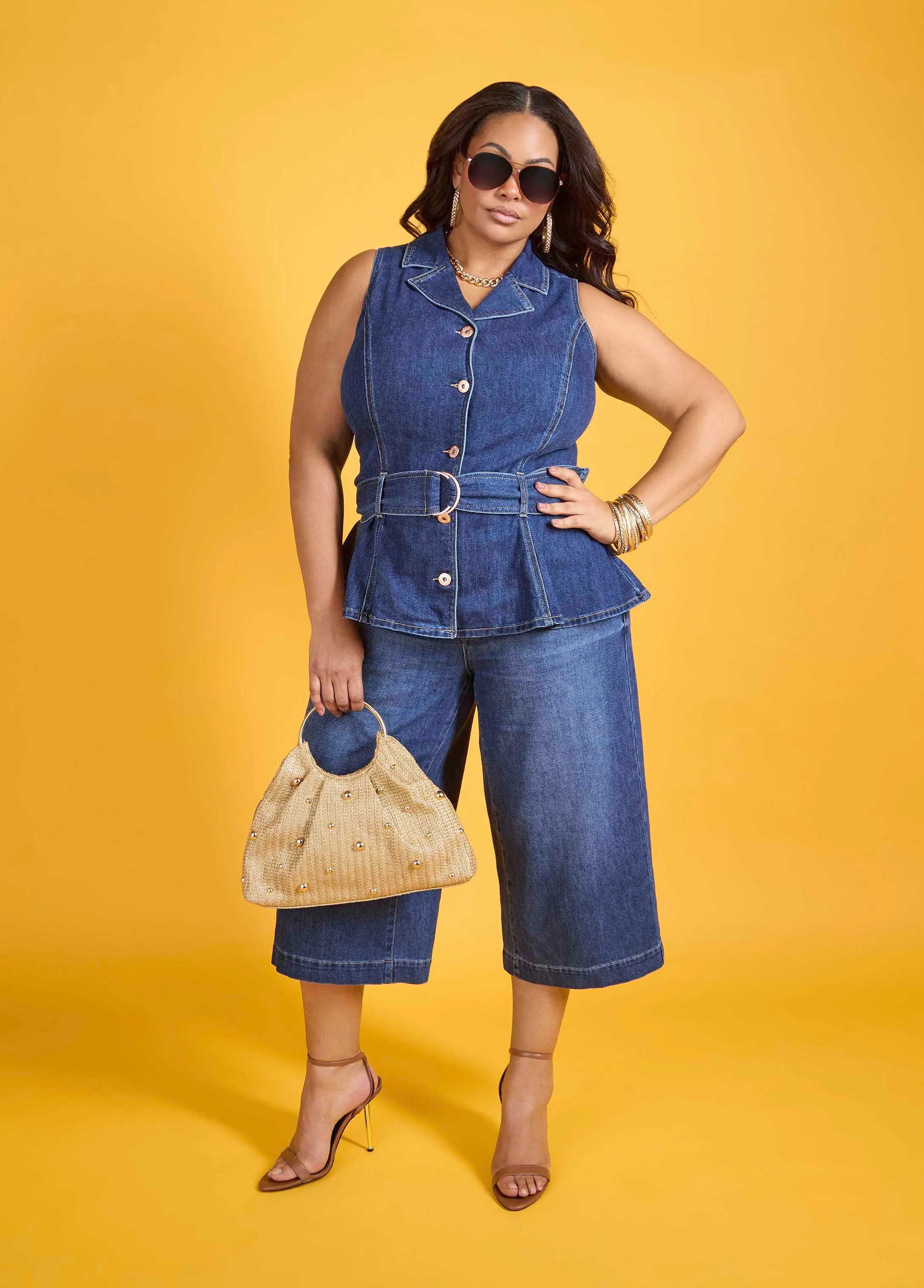 Wide Leg Denim Capris sold by Ashley Stewart product image thumbnail 4