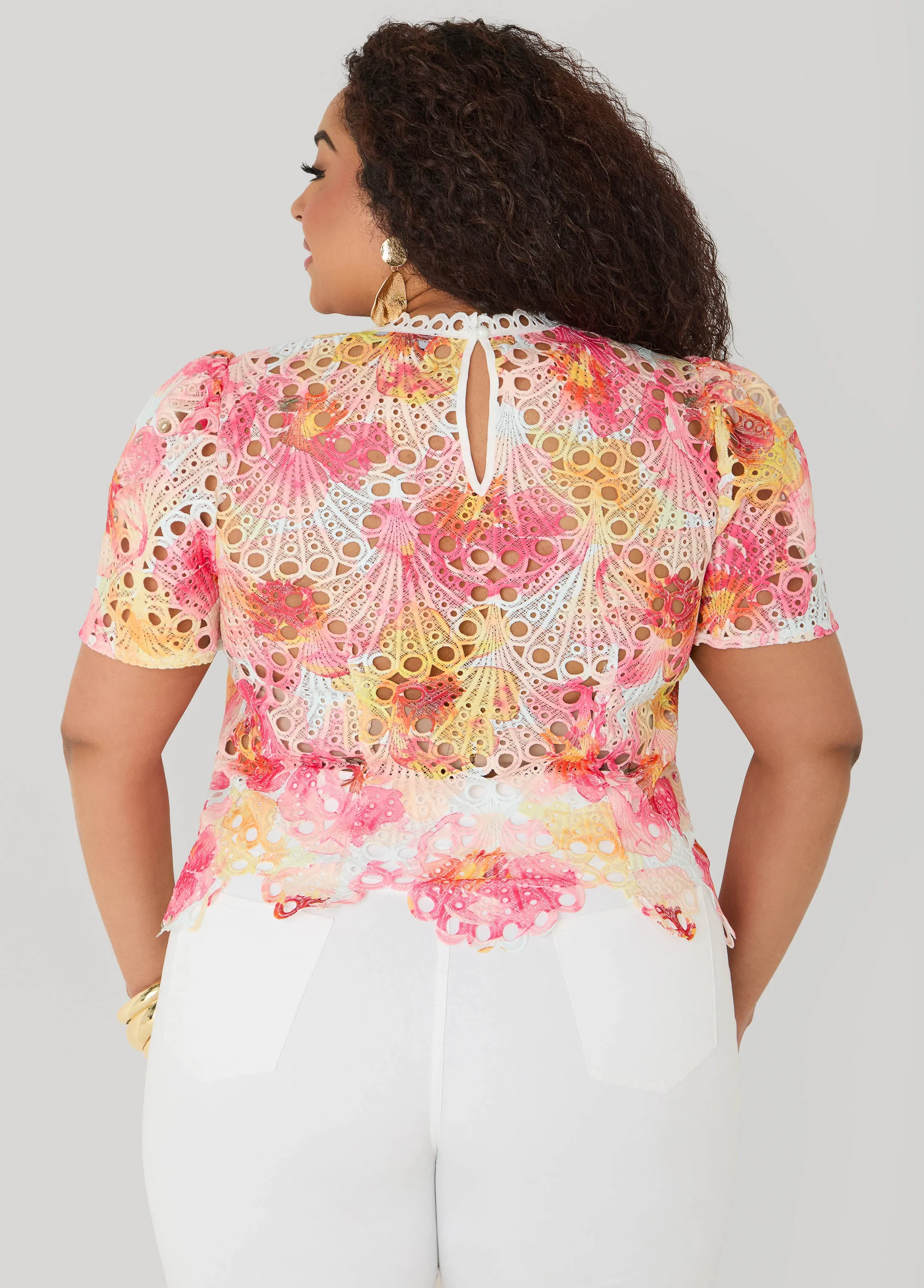 Floral Print Crochet Lace Top sold by Ashley Stewart product image thumbnail 2