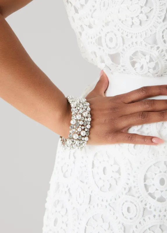 Faux Pearl And Crystal Bracelet made by Ashley Stewart