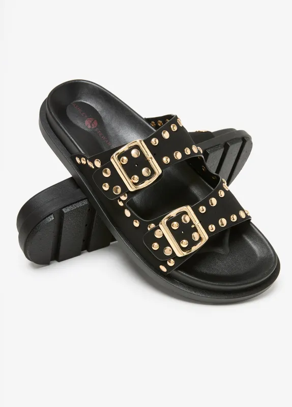 Studded Buckled Slide Sandals made by Ashley Stewart