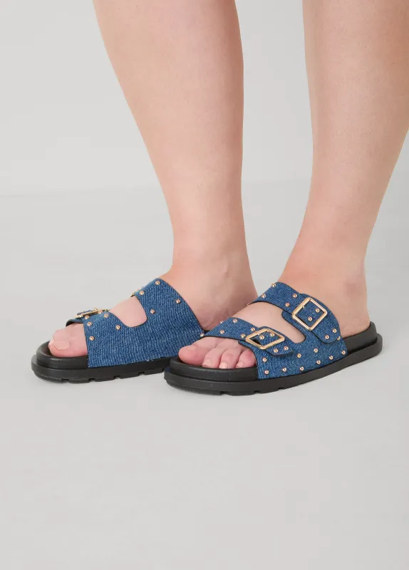 Studded Denim Slide Sandals made by Ashley Stewart
