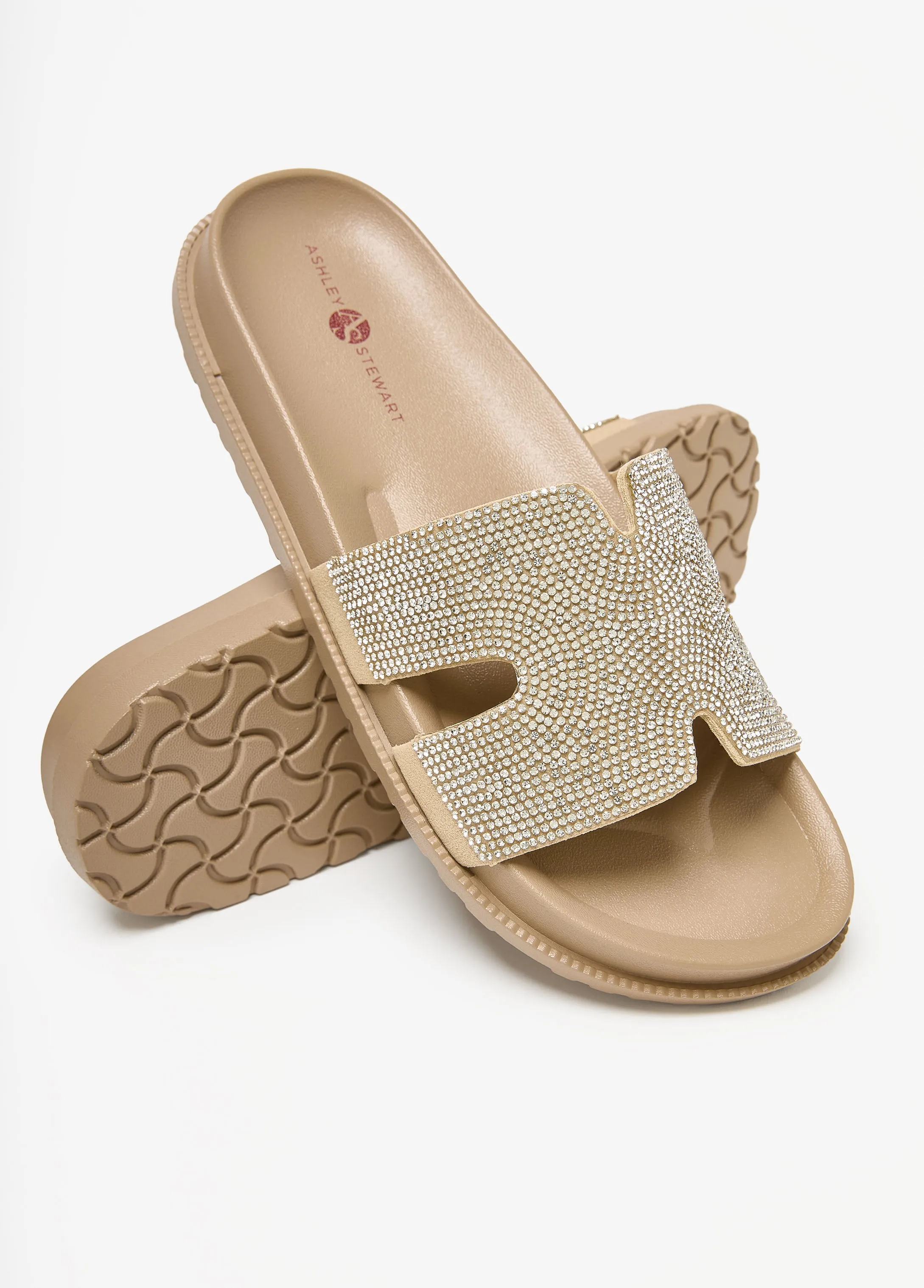 Cutout Crystal Slide Sandals sold by Ashley Stewart