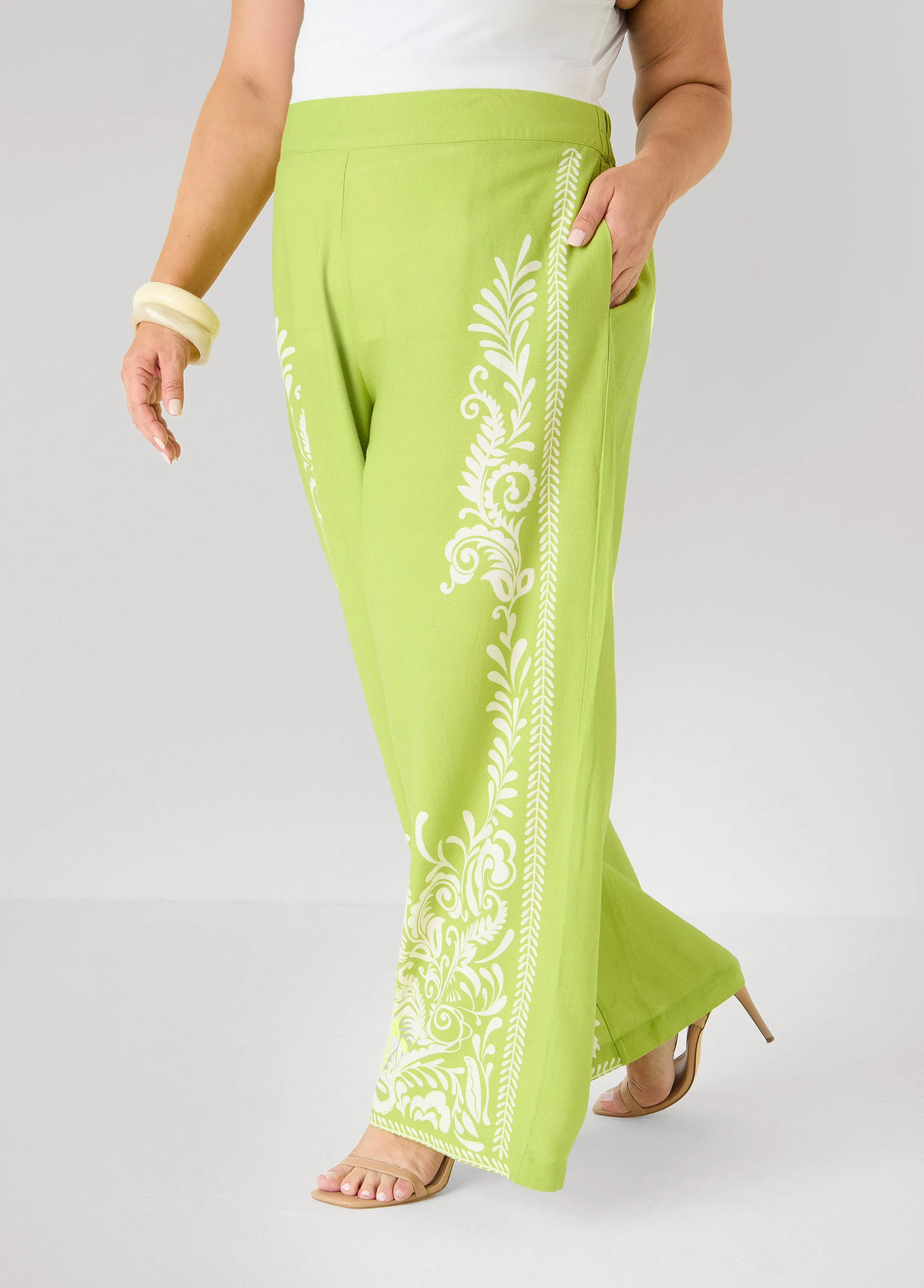 Leaf Print Linen Blend Pants sold by Ashley Stewart product image thumbnail 3