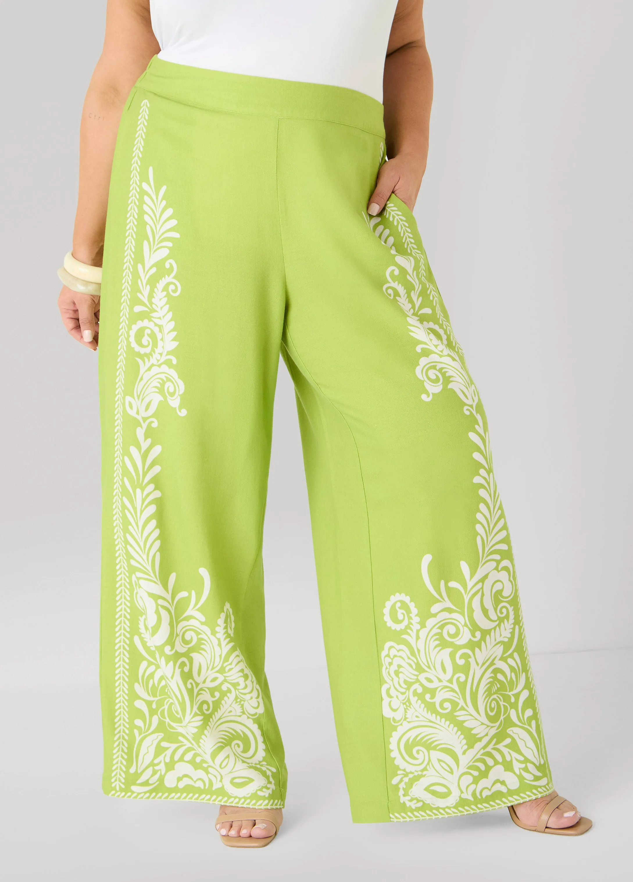 Leaf Print Linen Blend Pants sold by Ashley Stewart product image thumbnail 4