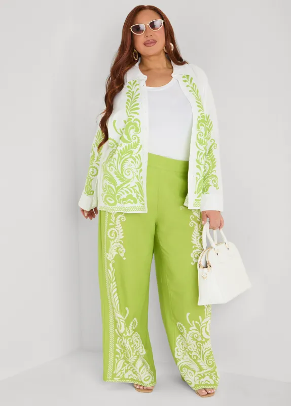 Leaf Print Linen Blend Pants made by Ashley Stewart
