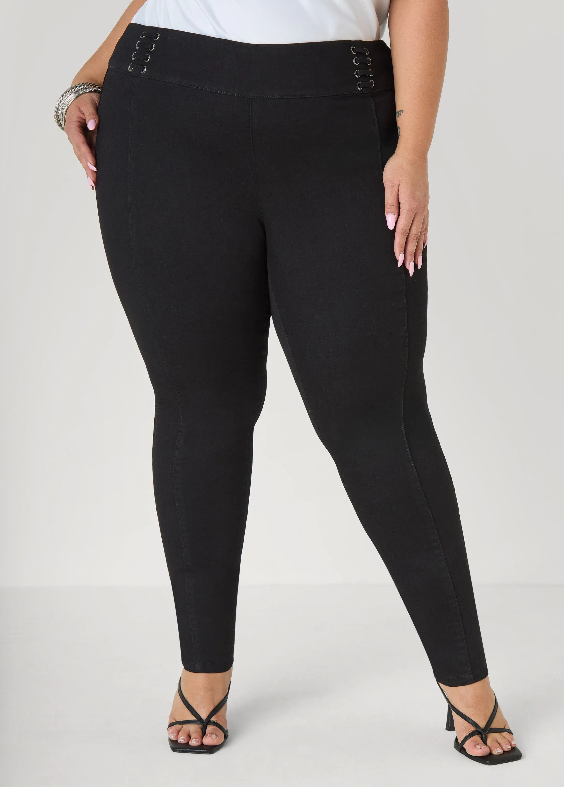 Pintucked Lace Up Jeans sold by Ashley Stewart product image thumbnail 5