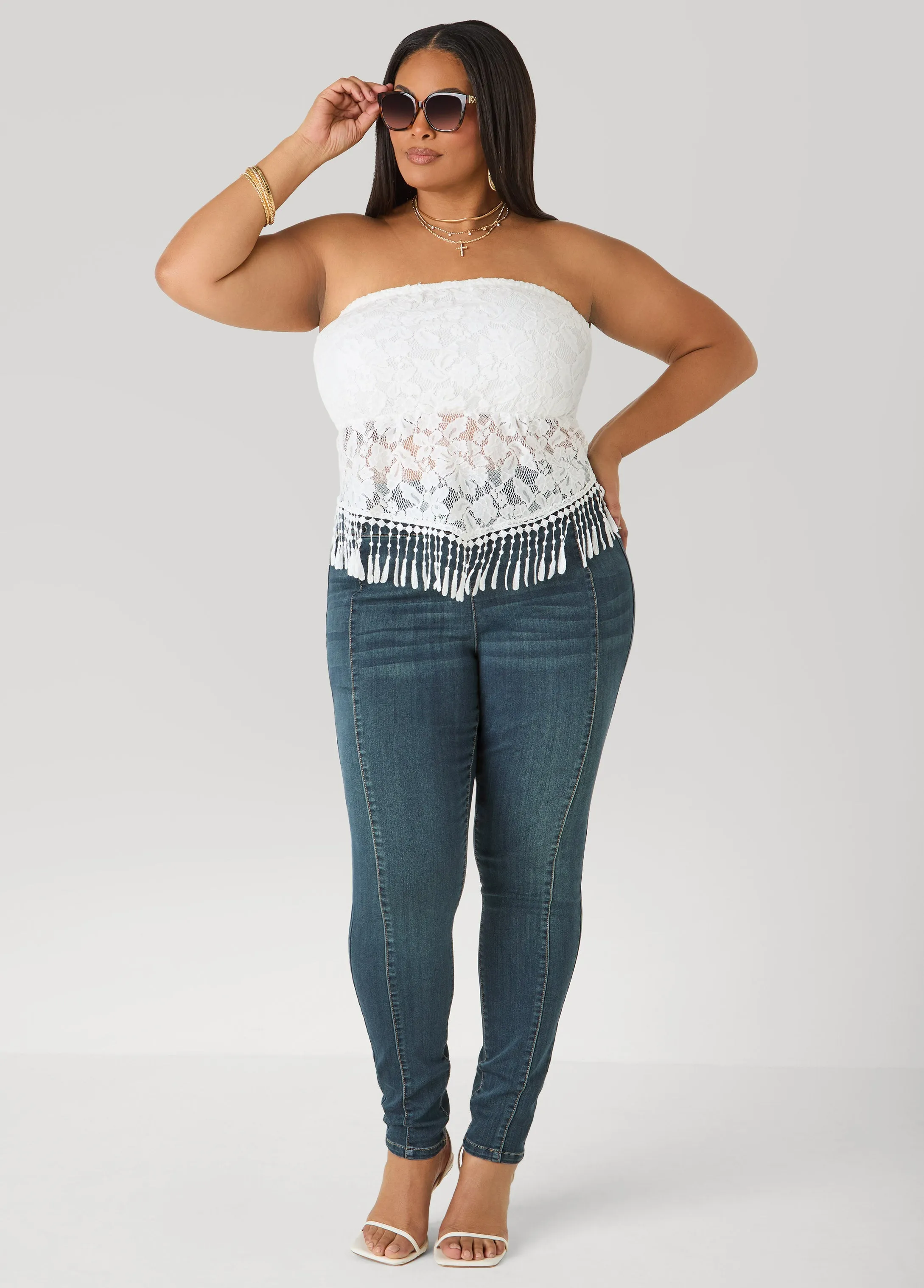 Pintucked Lace Up Jeans sold by Ashley Stewart product image thumbnail 3