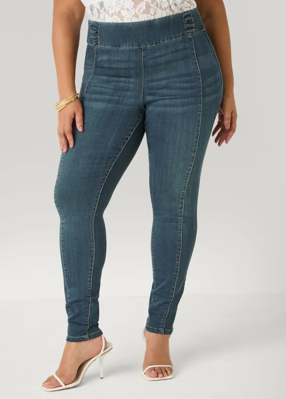 Pintucked Lace Up Jeans made by Ashley Stewart
