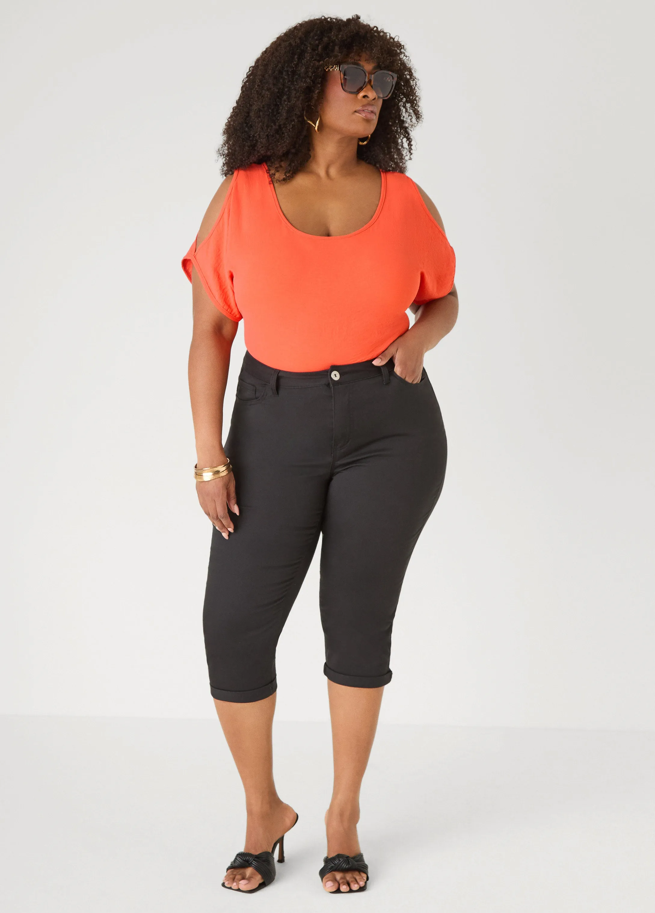 Cuffed Denim Capris sold by Ashley Stewart product image thumbnail 3