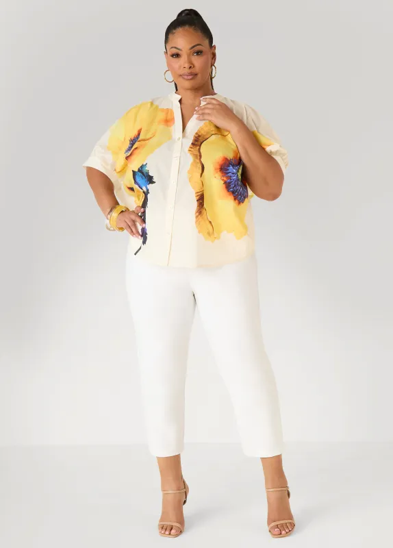 Floral Print Cotton Shirt made by Ashley Stewart