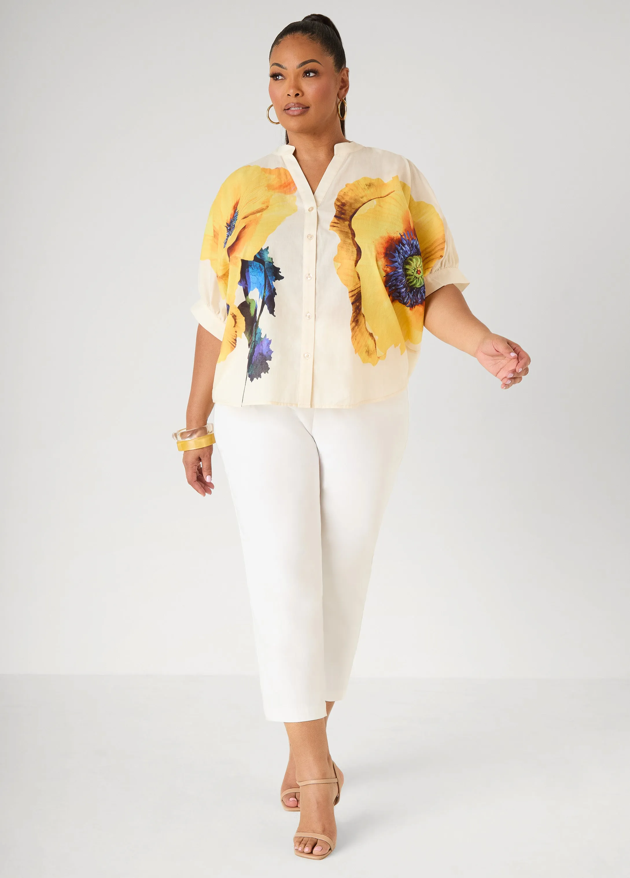 Floral Print Cotton Shirt sold by Ashley Stewart product image thumbnail 3