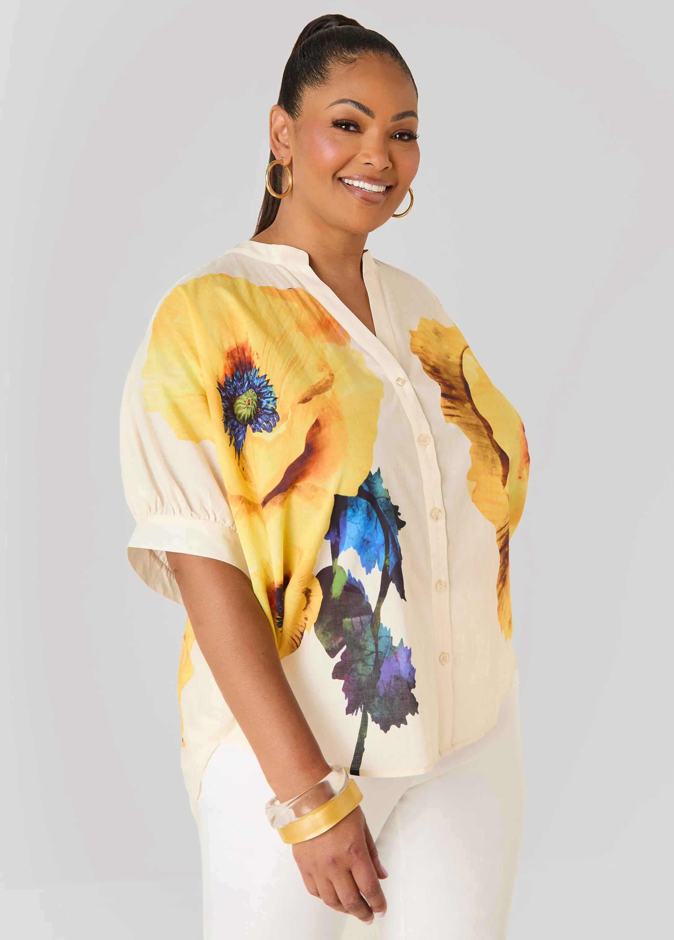 Floral Print Cotton Shirt sold by Ashley Stewart product image thumbnail 4