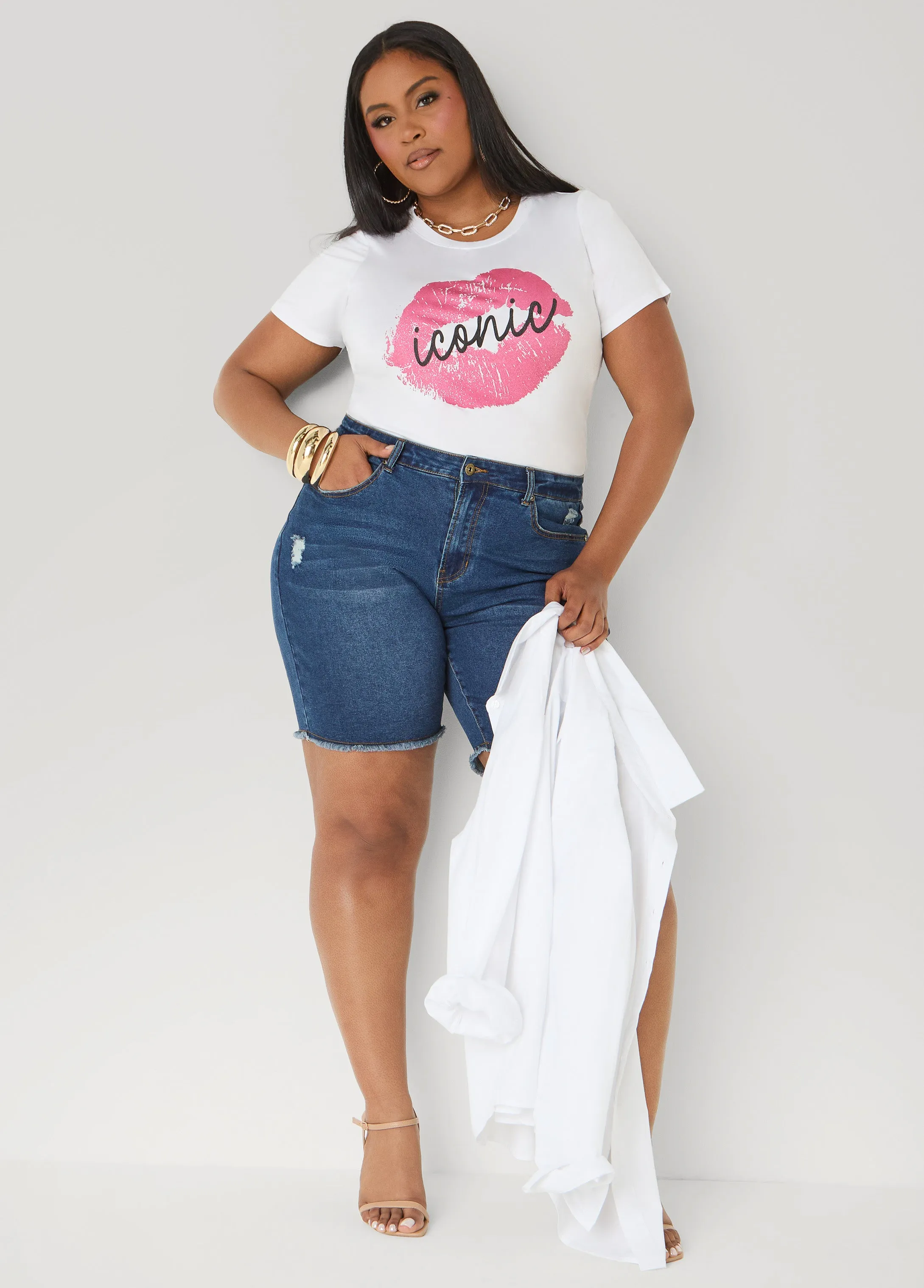 Iconic Glittered Graphic Tee sold by Ashley Stewart product image thumbnail 3