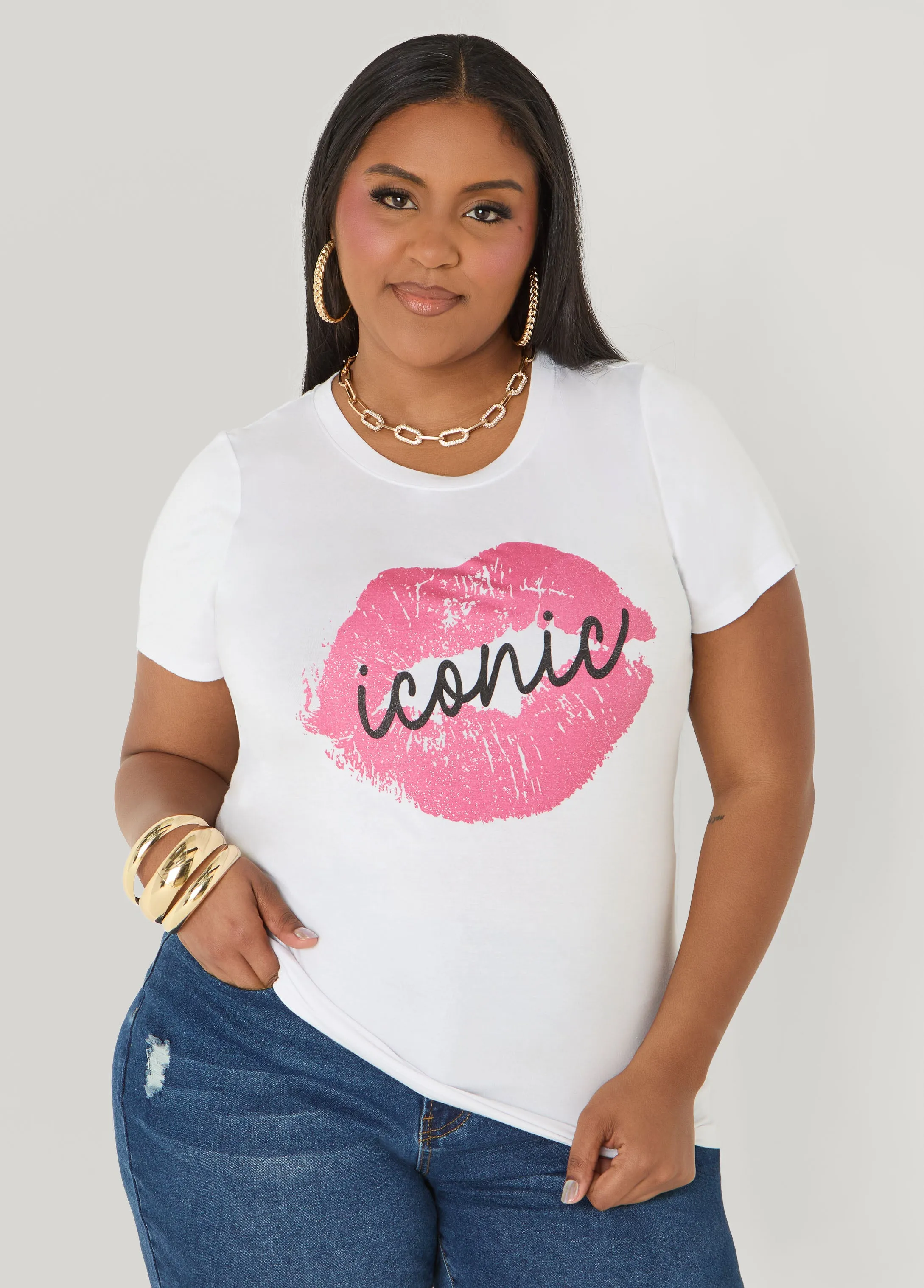 Iconic Glittered Graphic Tee sold by Ashley Stewart