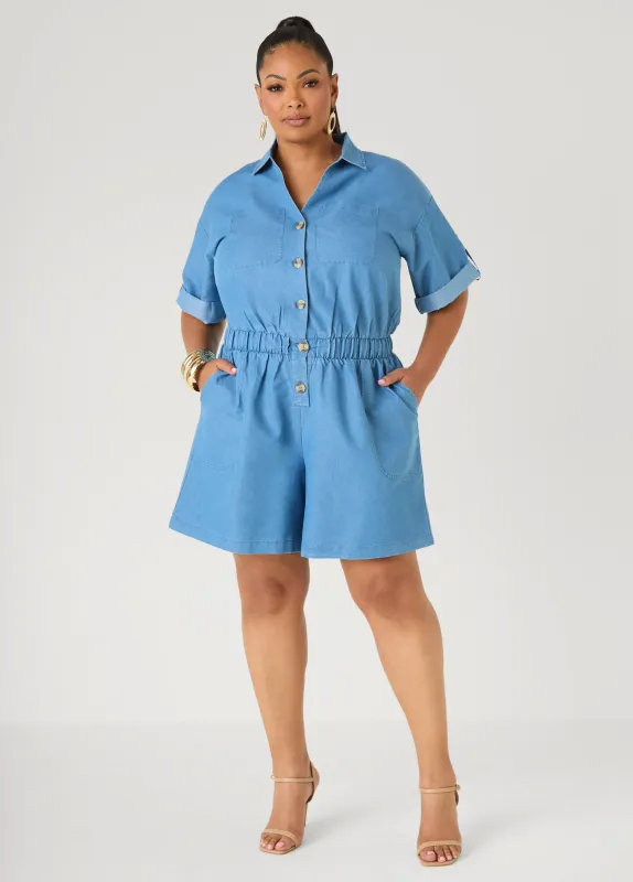 Cuffed Chambray Romper made by Ashley Stewart