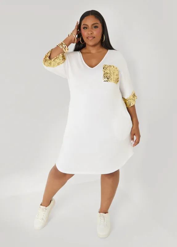 Sequined Terry T Shirt Dress made by Ashley Stewart