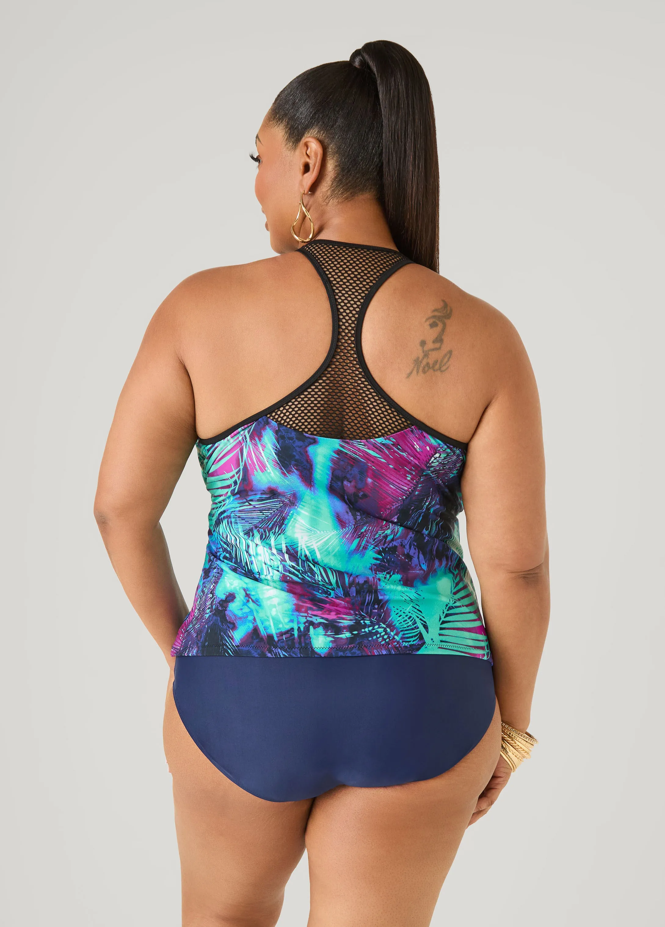 Zip Front Leaf Print Tankini Top sold by Ashley Stewart product image thumbnail 2