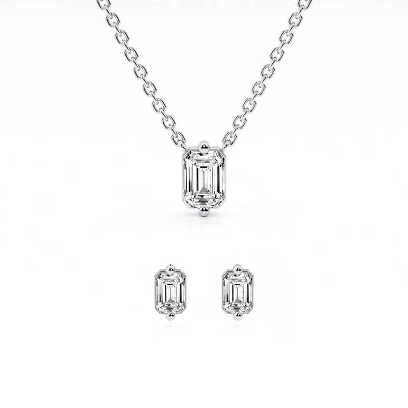 0.50 Carat Lab Grown Emerald Cut Diamond Necklace Set In Sterling Silver made by Ashley Stewart