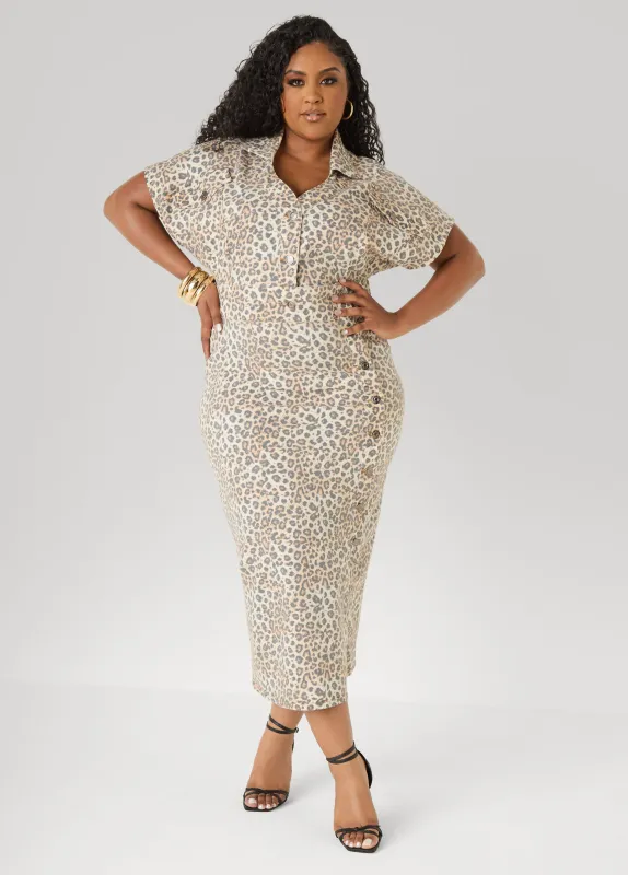 Tall Leopard Denim Midi Dress made by Ashley Stewart