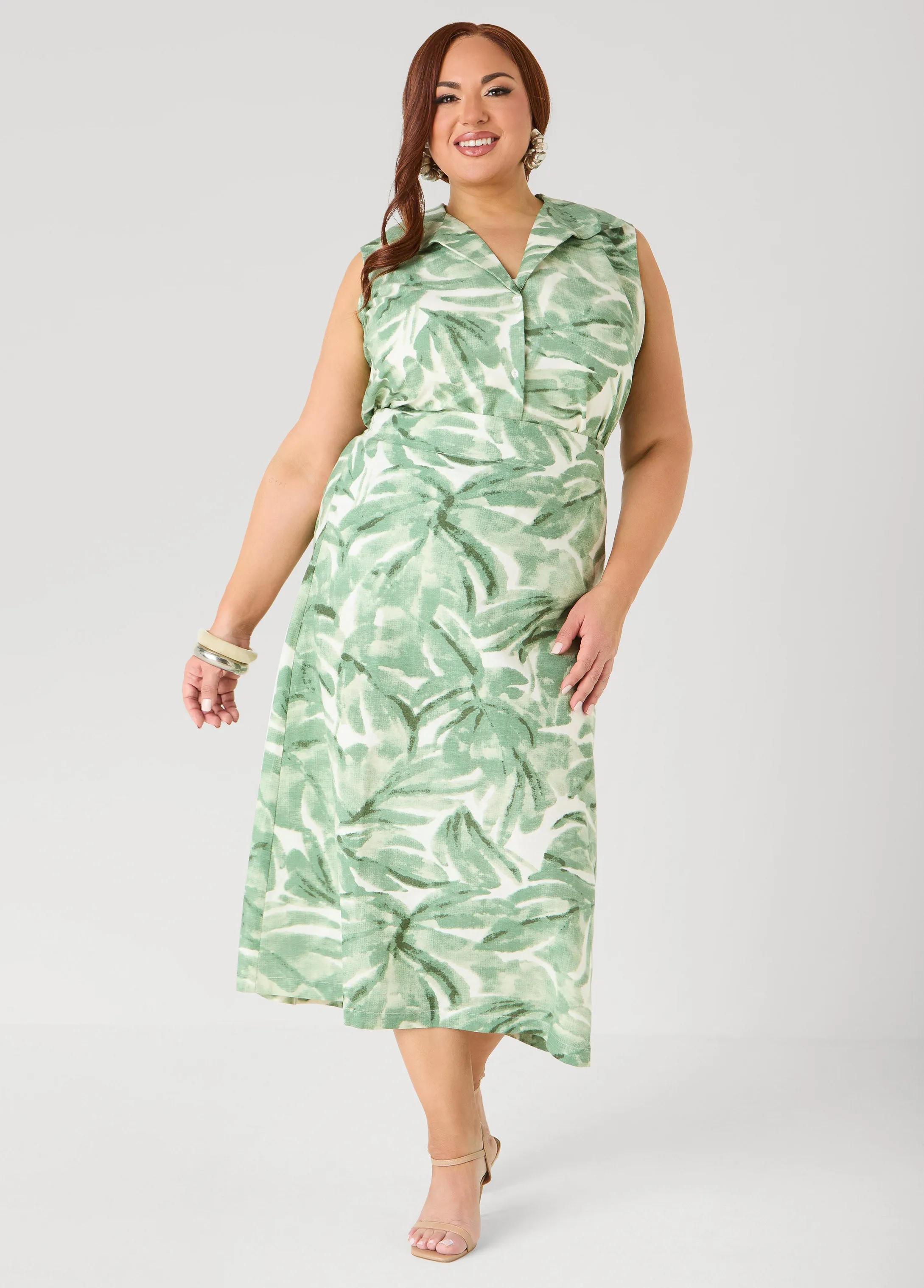 Palm Print Linen Blend Shirt sold by Ashley Stewart product image thumbnail 4