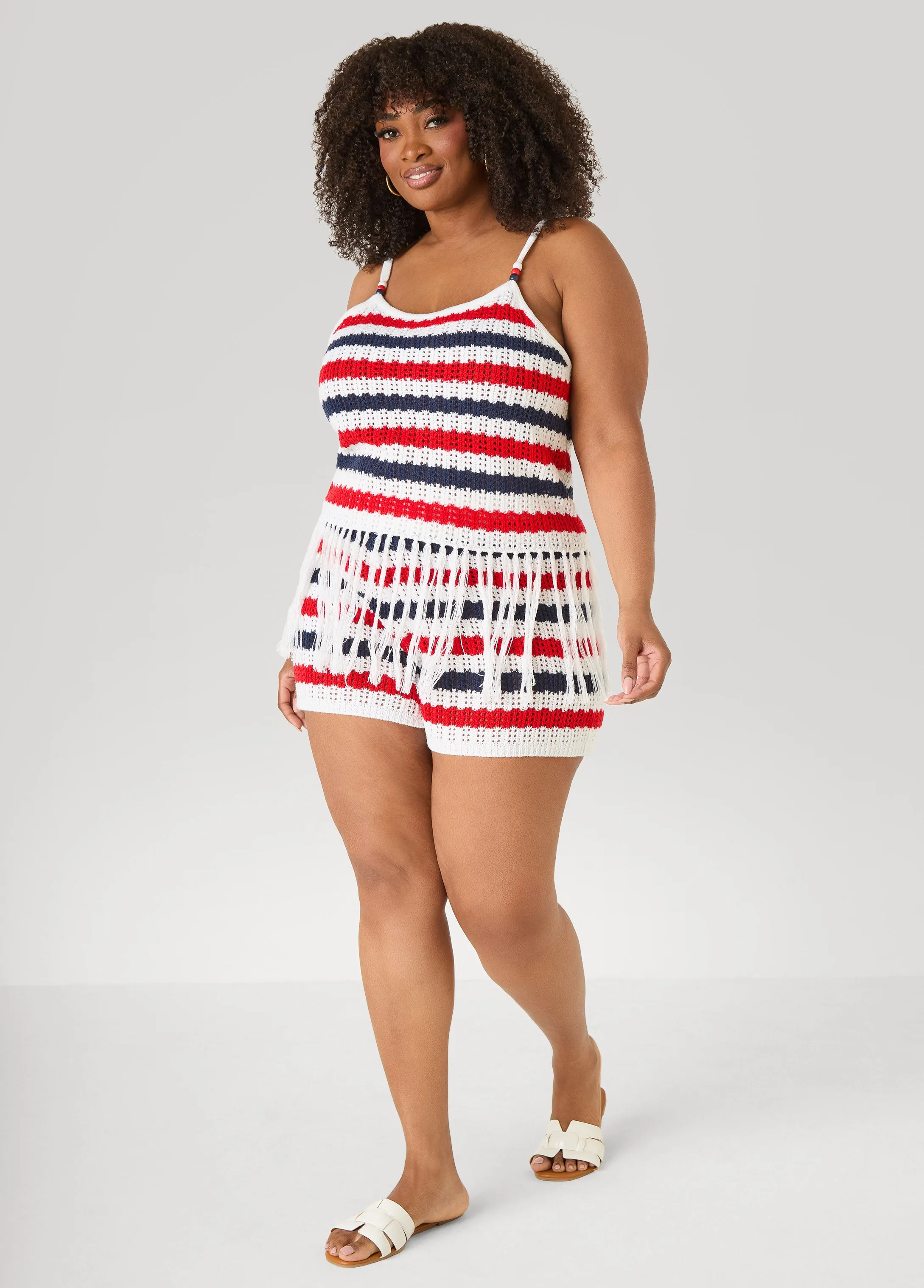 Striped Fringe Crochet Coverup Set sold by Ashley Stewart product image thumbnail 3