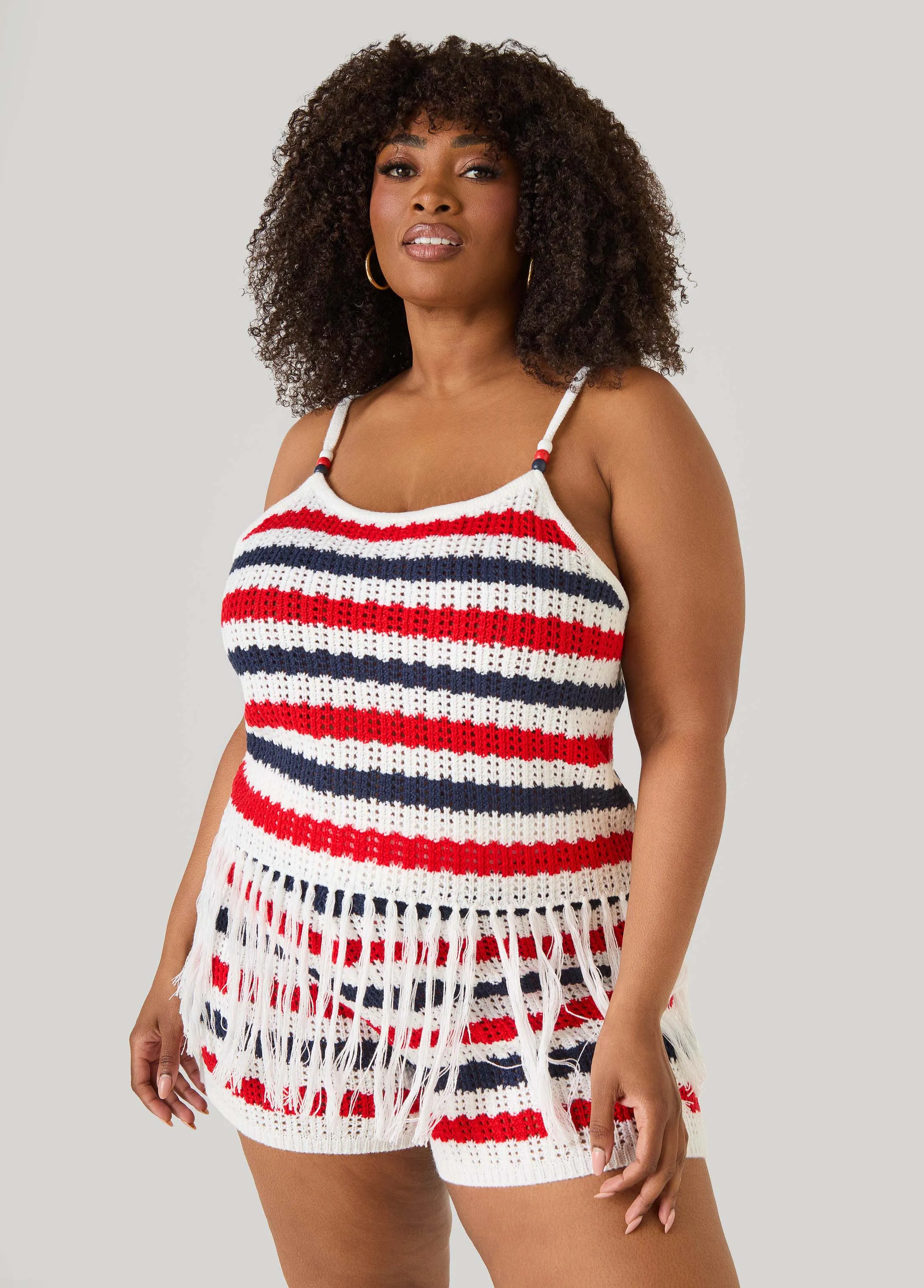 Striped Fringe Crochet Coverup Set sold by Ashley Stewart product image thumbnail 4