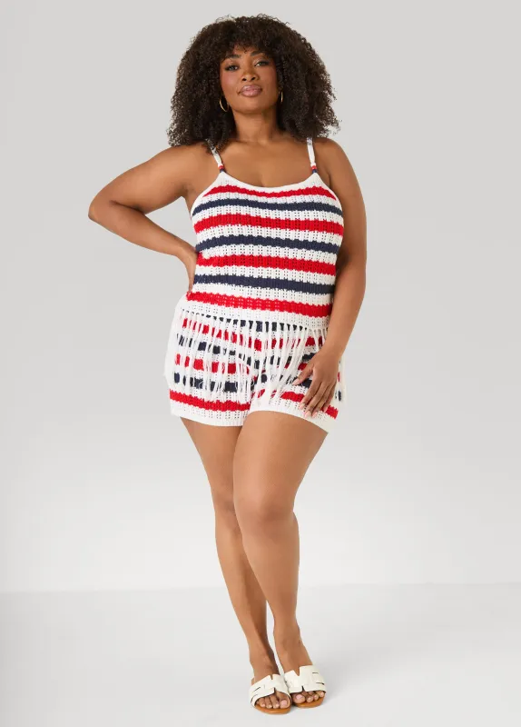 Striped Fringe Crochet Coverup Set made by Ashley Stewart