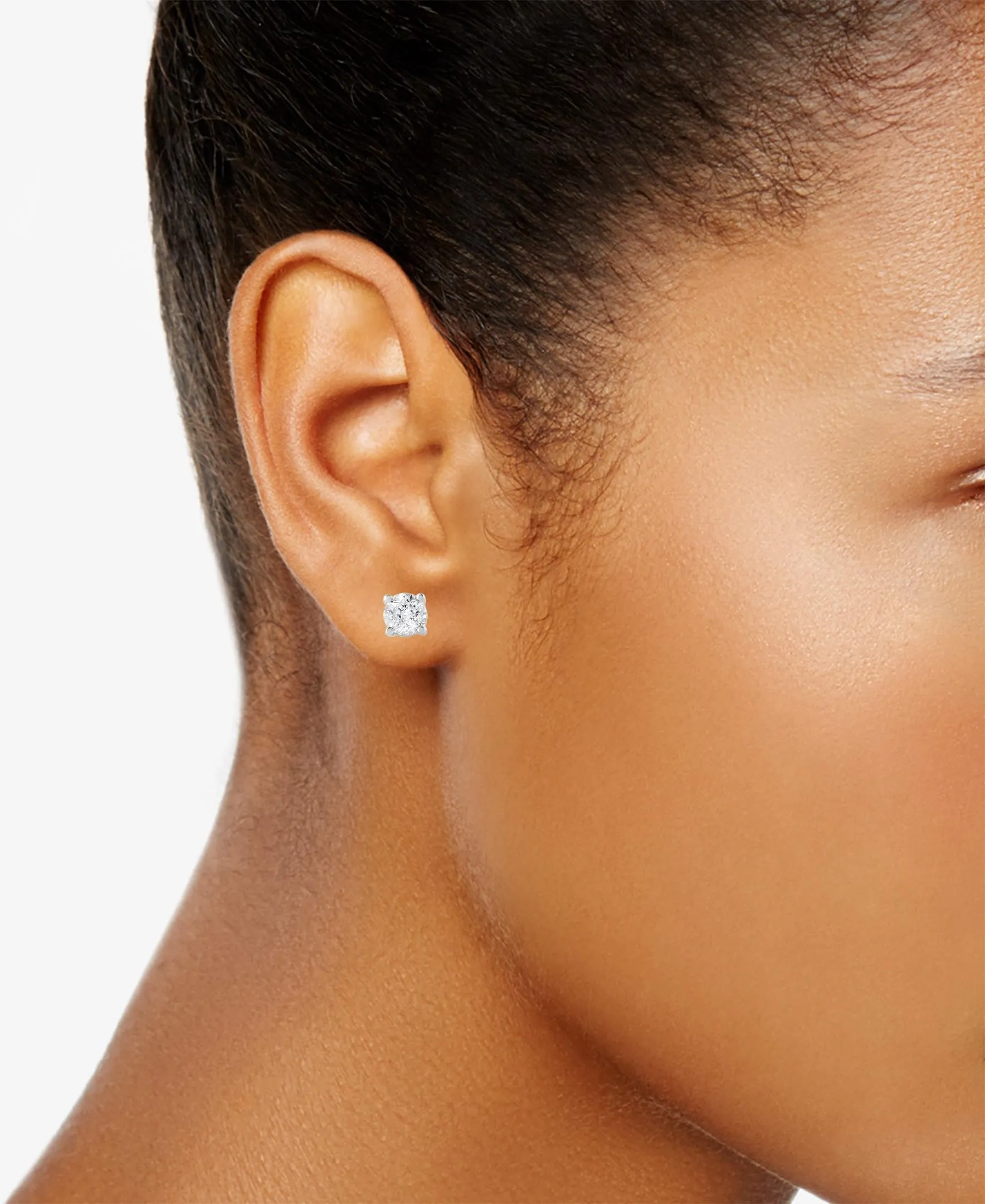 Lab Grown Sterling Silver And Yellow Gold Plated Silver Diamond Stud Earrings sold by Ashley Stewart product image thumbnail 5