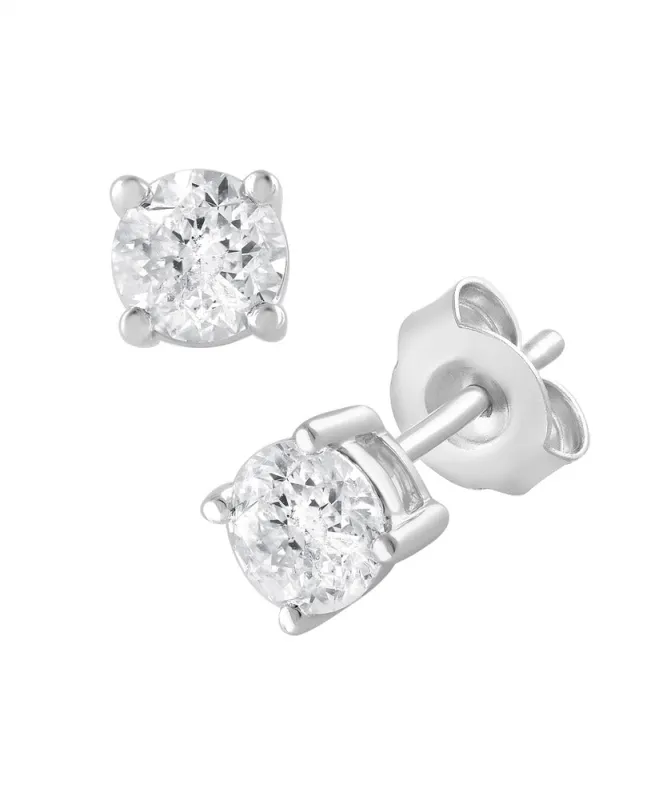 Lab Grown Sterling Silver And Yellow Gold Plated Silver Diamond Stud Earrings made by Ashley Stewart