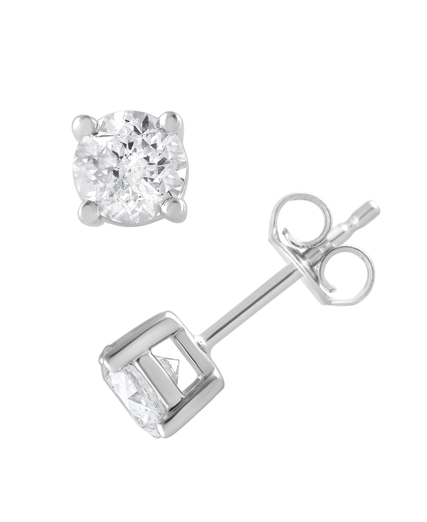 Lab Grown Sterling Silver And Yellow Gold Plated Silver Diamond Stud Earrings sold by Ashley Stewart product image thumbnail 3