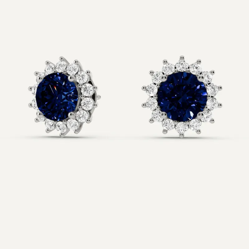 Lab Grown Blue Sapphire Diamond Stud Earrings made by Ashley Stewart