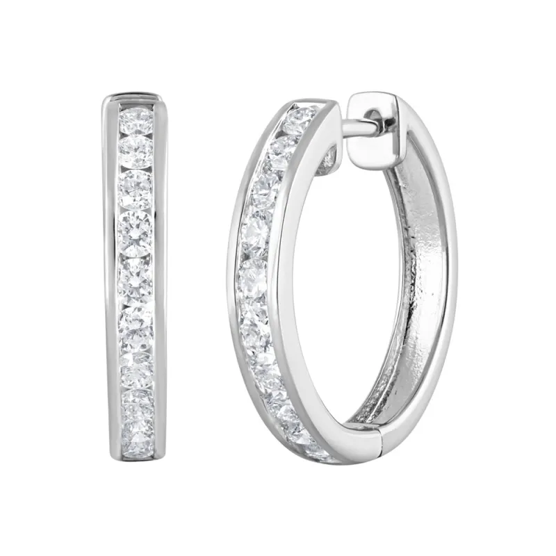 Lab Grown Single Row Diamond Sterling Silver Hoop Earrings made by Ashley Stewart