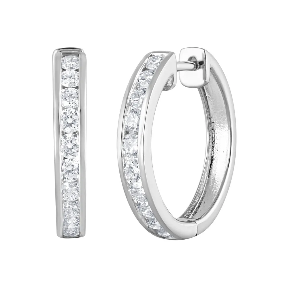 Lab Grown Single Row Diamond Sterling Silver Hoop Earrings sold by Ashley Stewart