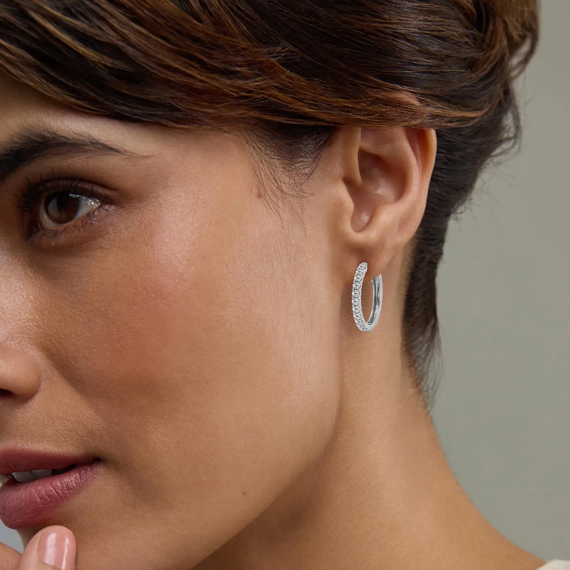 0.50 To 2 Carat Round Lab Diamond Single Row Hoop Earrings In Sterling Silver sold by Ashley Stewart product image thumbnail 2