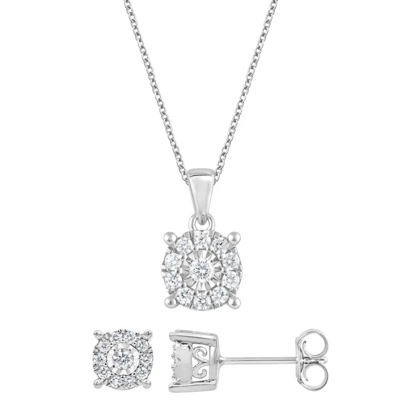 0.50 Carat Lab Grown Diamond Halo Necklace Set made by Ashley Stewart