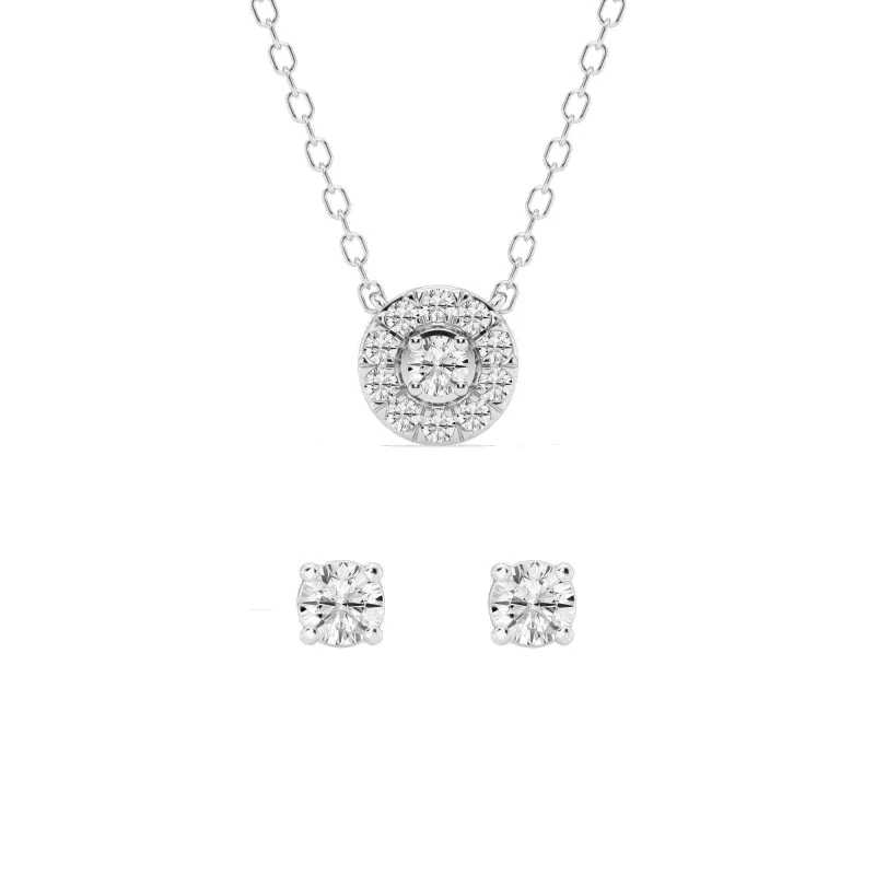 Lab Grown Round Diamond Halo Necklace Set made by Ashley Stewart