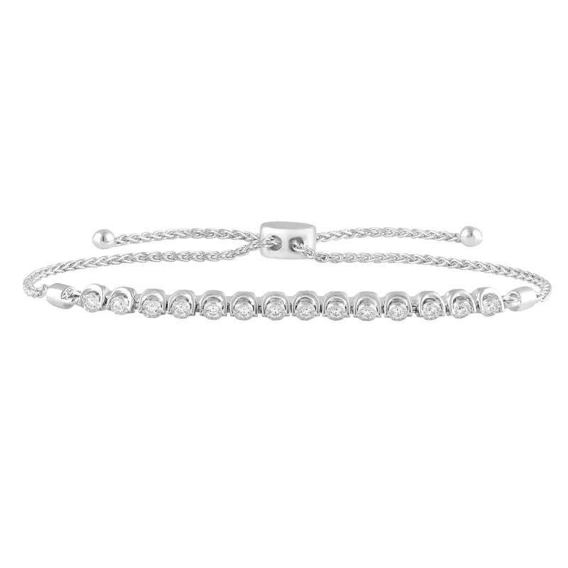 Sterling Silver Lab Grown Diamond Bolo Bracelet made by Ashley Stewart