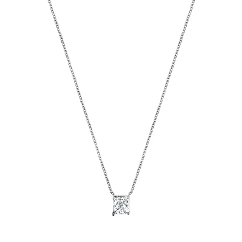 Lab Grown Princess Diamond Pendant Necklace In Sterling Silver made by Ashley Stewart