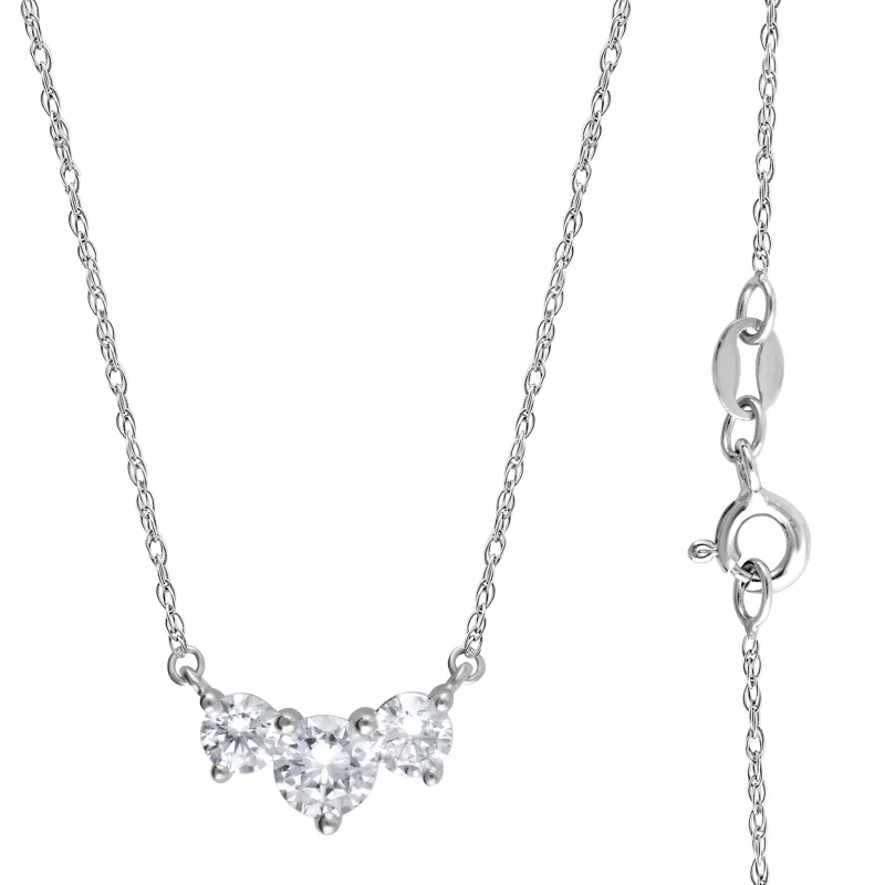 1 Carat Lab Grown Diamond 3 Stone Pendant Necklace In Sterling Silver made by Ashley Stewart