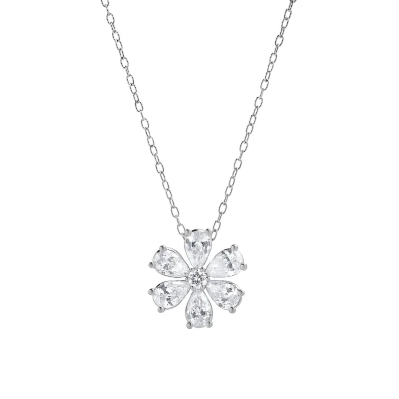 1 Carat Lab Grown Floral Diamond Pendant Necklace In Sterling Silver made by Ashley Stewart