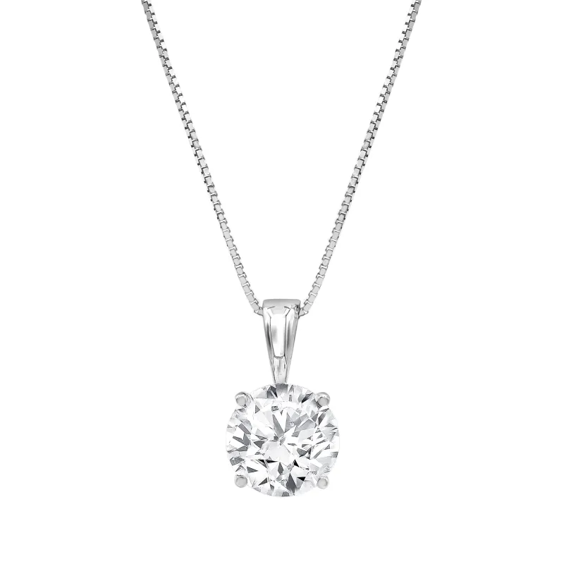 Lab Grown Round Solitaire Diamond Pendant Necklace In Sterling Silver made by Ashley Stewart
