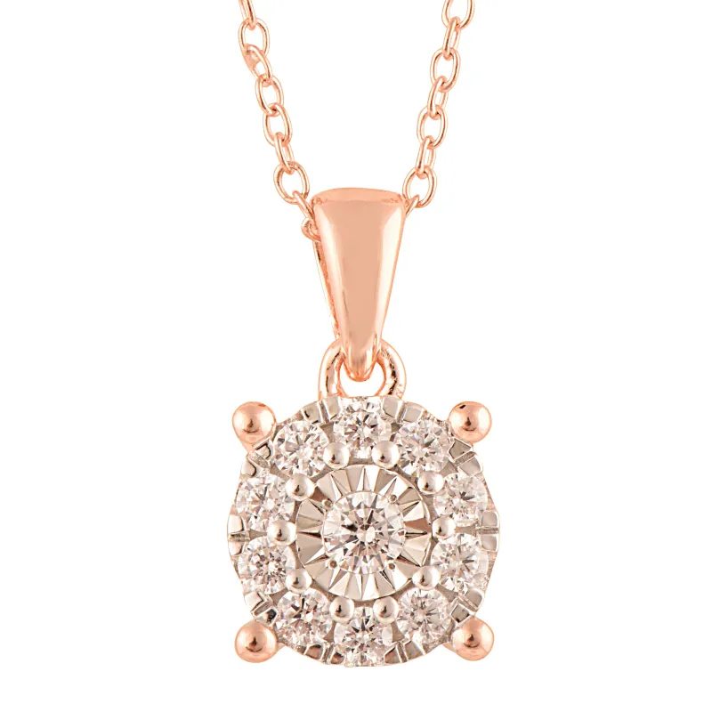 Lab Grown Round Cluster Diamond Pendant Necklace In Rose Gold made by Ashley Stewart
