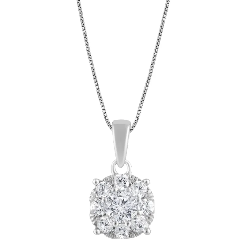 0.50 Carat Lab Grown Round Cluster Diamond Pendant Sterling Silver Necklace made by Ashley Stewart