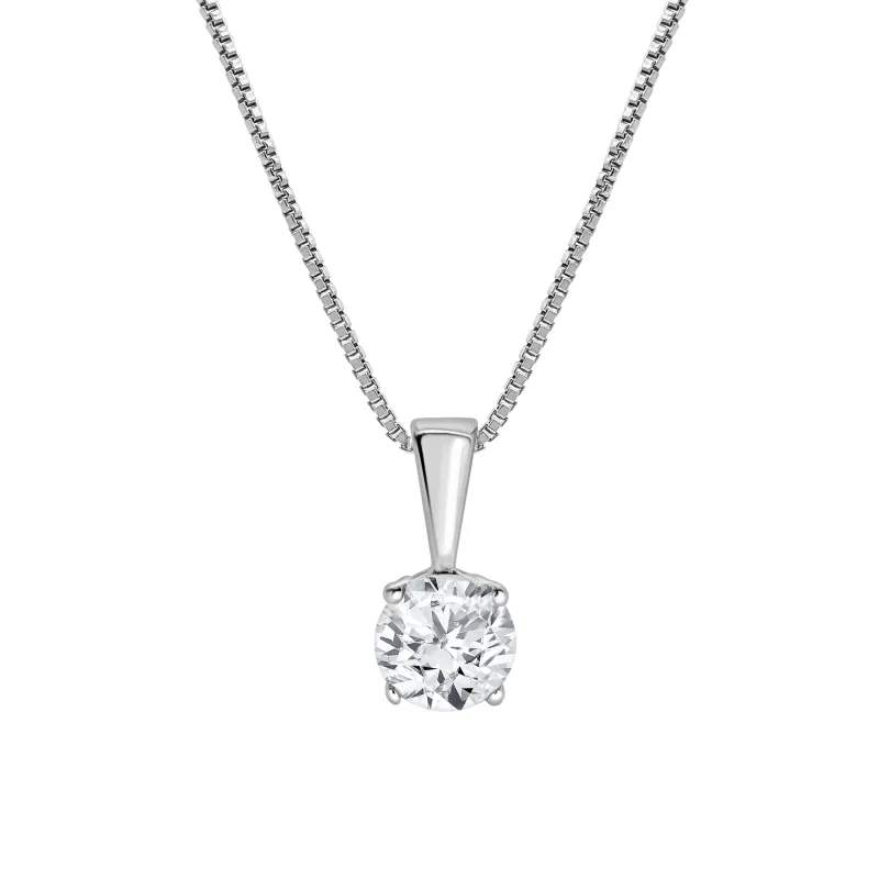 0.60 Carat Lab Grown Round Solitaire Diamond Pendant Necklace In Sterling Silver made by Ashley Stewart