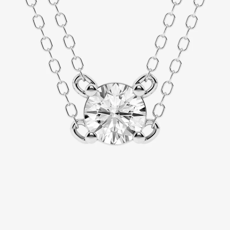 Lab Grown Round Solitaire Diamond Necklace In Sterling Silver made by Ashley Stewart
