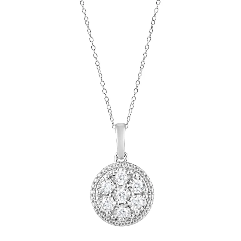 Lab Grown Round Cluster Diamond Pendant Necklace In Sterling Silver made by Ashley Stewart