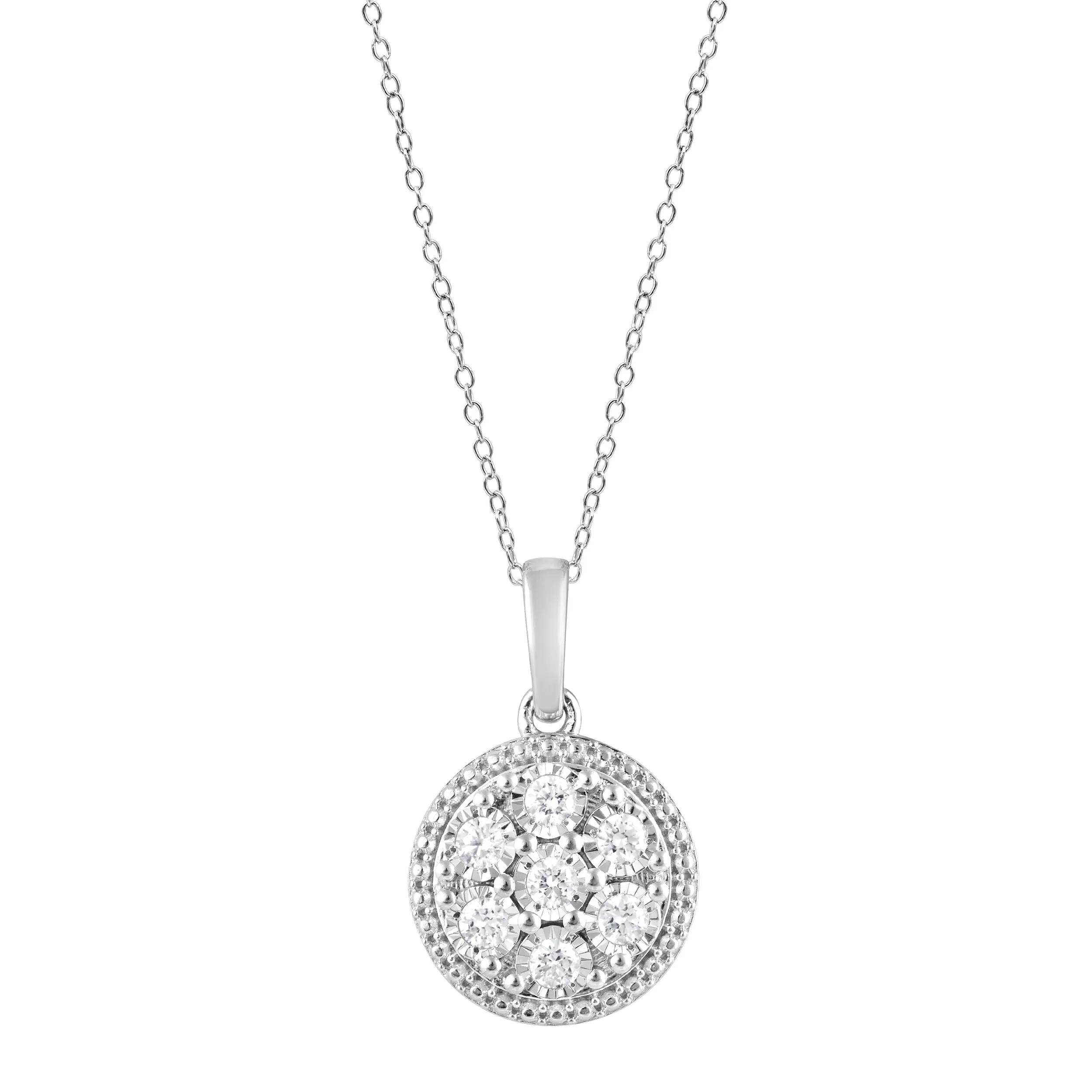 Lab Grown Round Cluster Diamond Pendant Necklace In Sterling Silver sold by Ashley Stewart